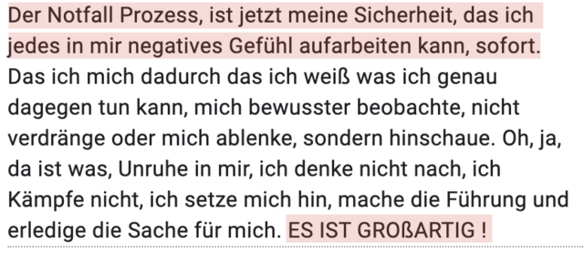 Anonymisiertes Teilnehmerfeedback: seit vier Wochen keine Eskalation