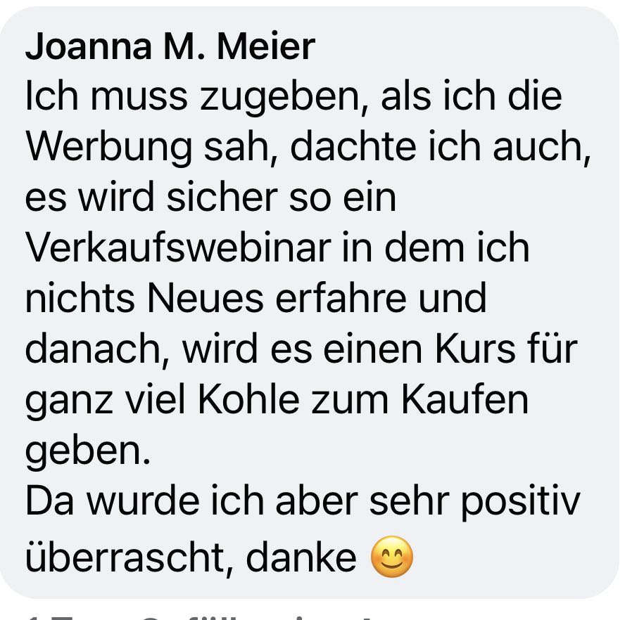 Originales Feedback von Joanna M. Meier