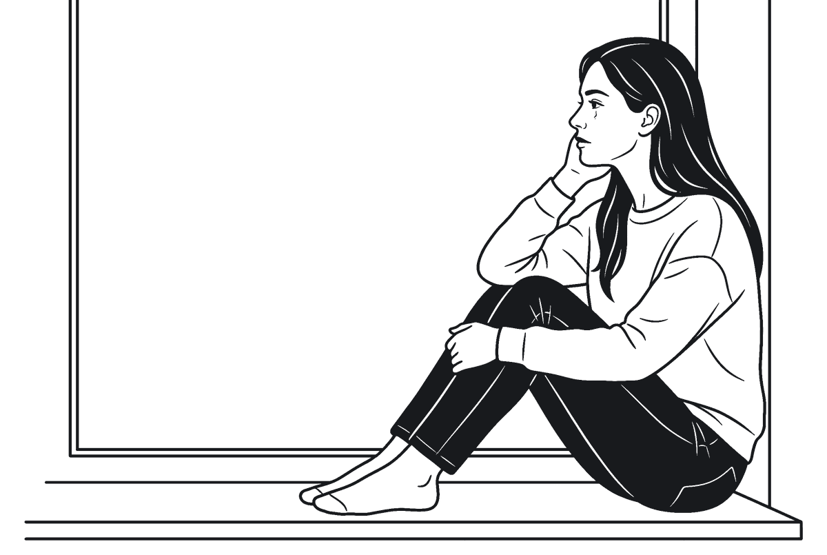 Illustration einer nachdenklichen Frau am Fenster