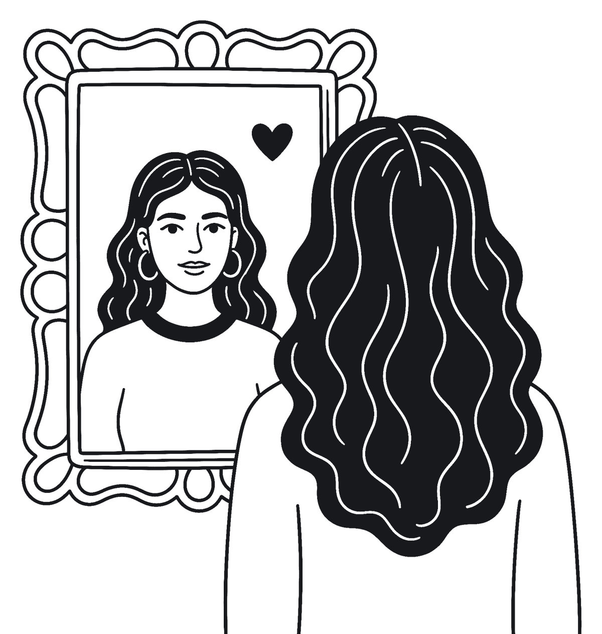 Illustration einer Frau vor ihrem Spiegelbild