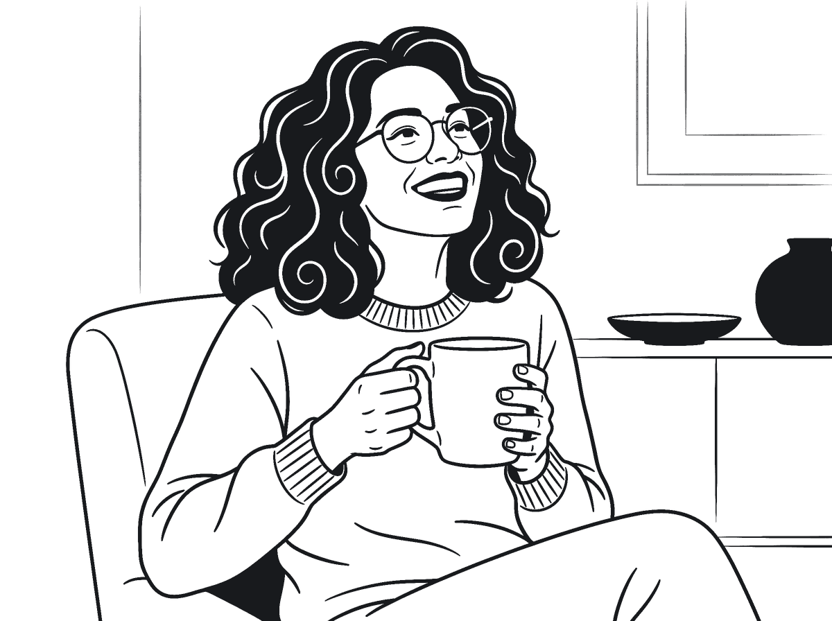Illustration einer entspannten Frau mit einer Tasse