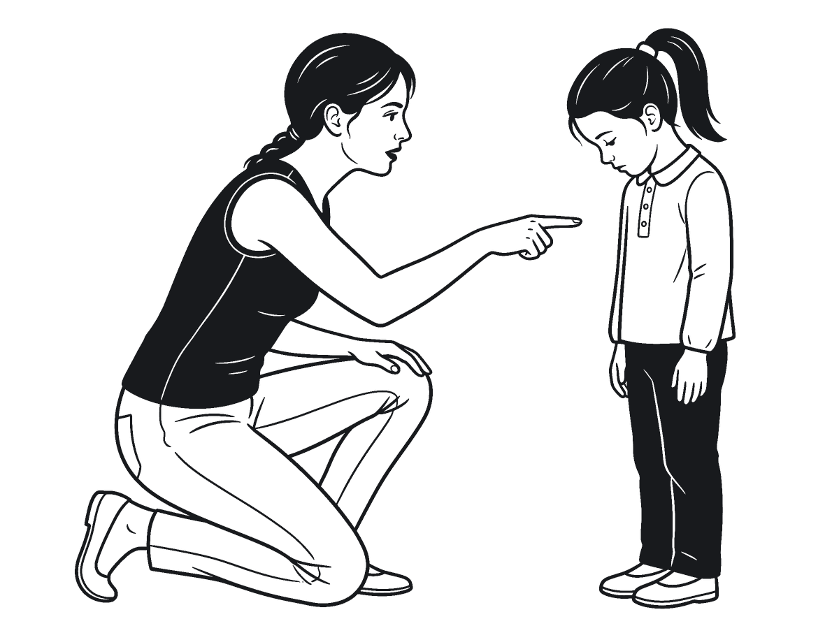 Illustration einer kritisierenden Erwachsenen gegenüber einem Kind