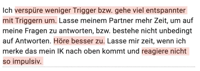 Anonymisierte RĂŒckmeldung ĂŒber weniger Trigger und ruhigere Reaktionen