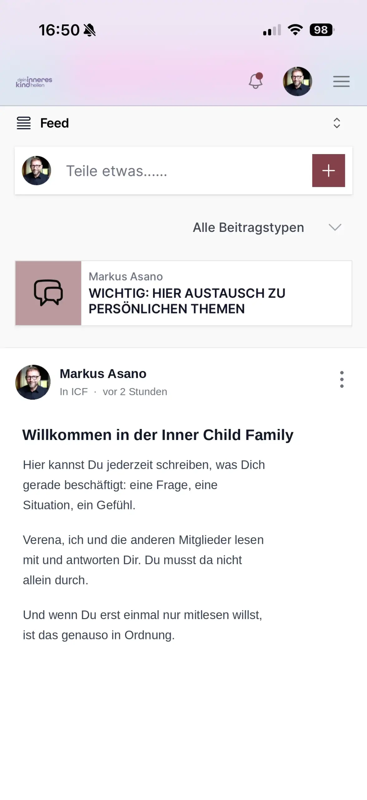 Der Feed der Inner Child Family mit einem Beitrag von Markus