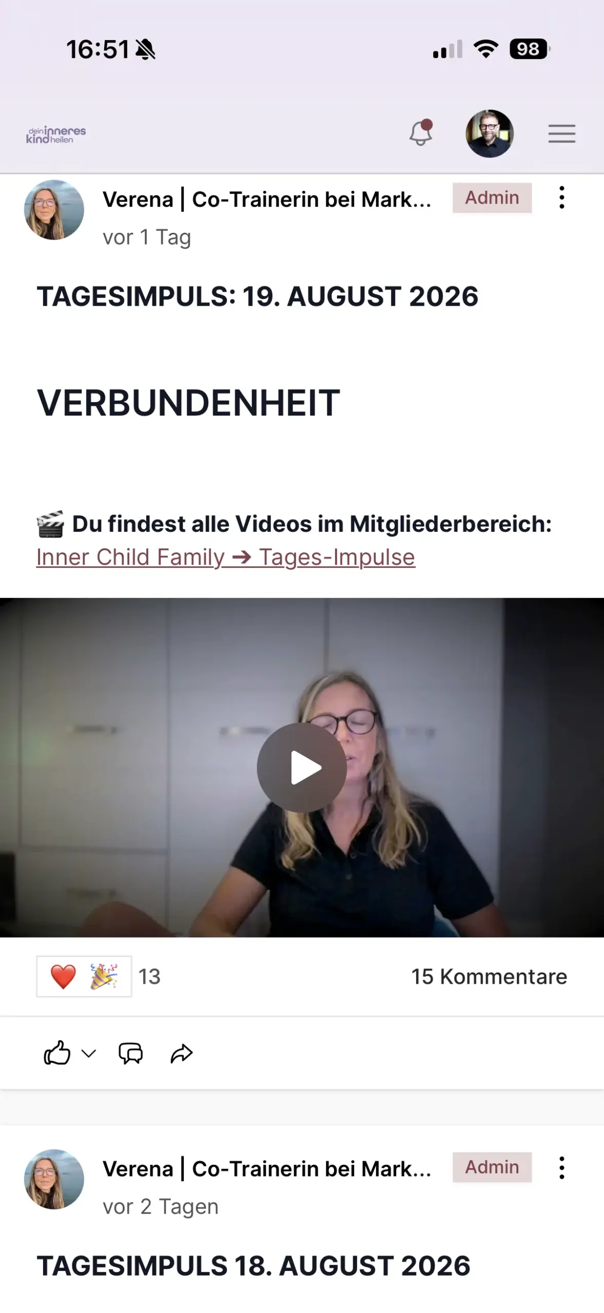 Täglicher Impuls als Video im Community-Feed