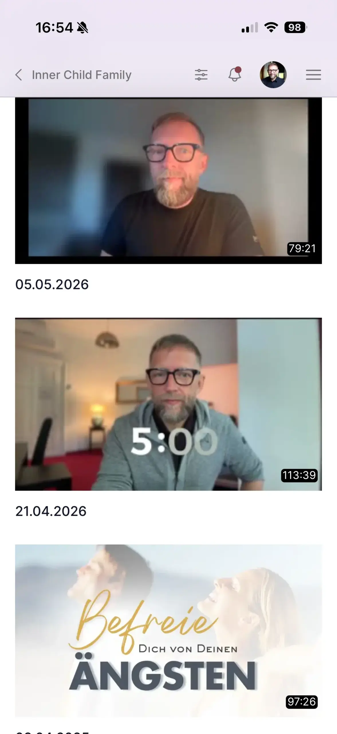 Übersicht der aufgezeichneten Live-Sessions mit Laufzeiten