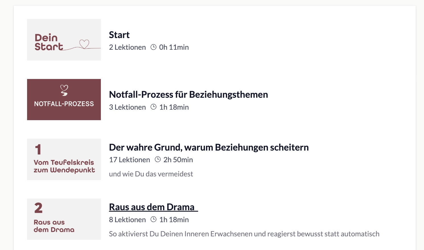 Kursprogramm mit den nächsten Modulen