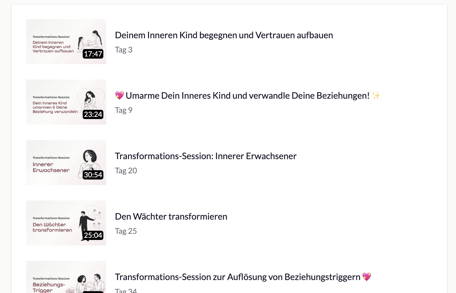 Übersicht der Transformations-Sessions