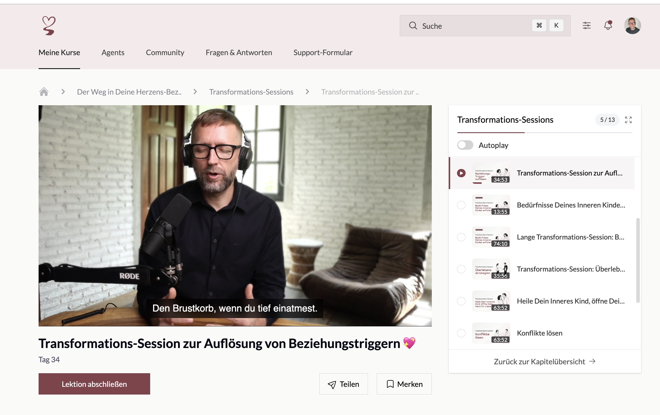 Video und Lektionen einer Transformations-Session