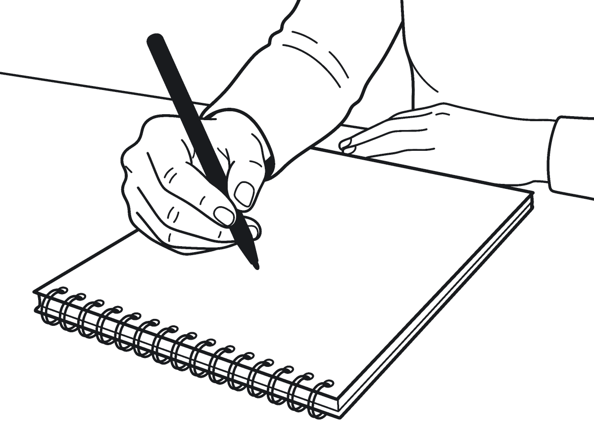 Illustration einer Hand beim Schreiben in einem Notizbuch
