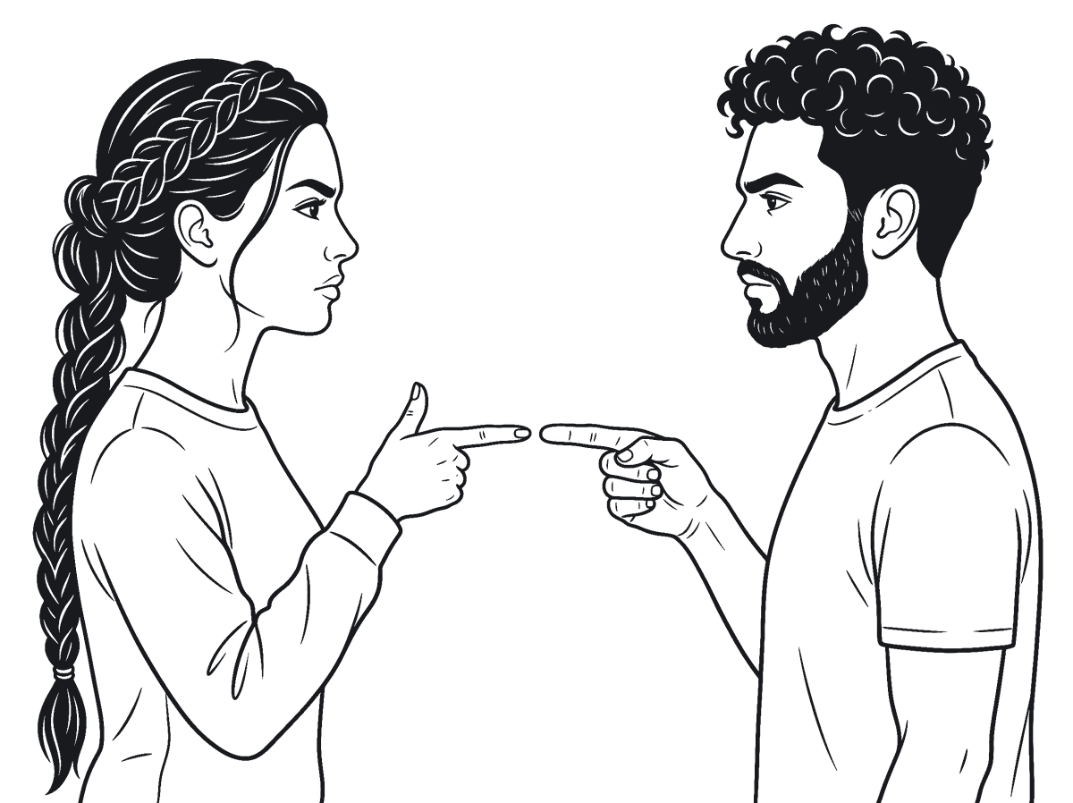 Illustration: Ein Paar zeigt im Streit mit dem Finger aufeinander
