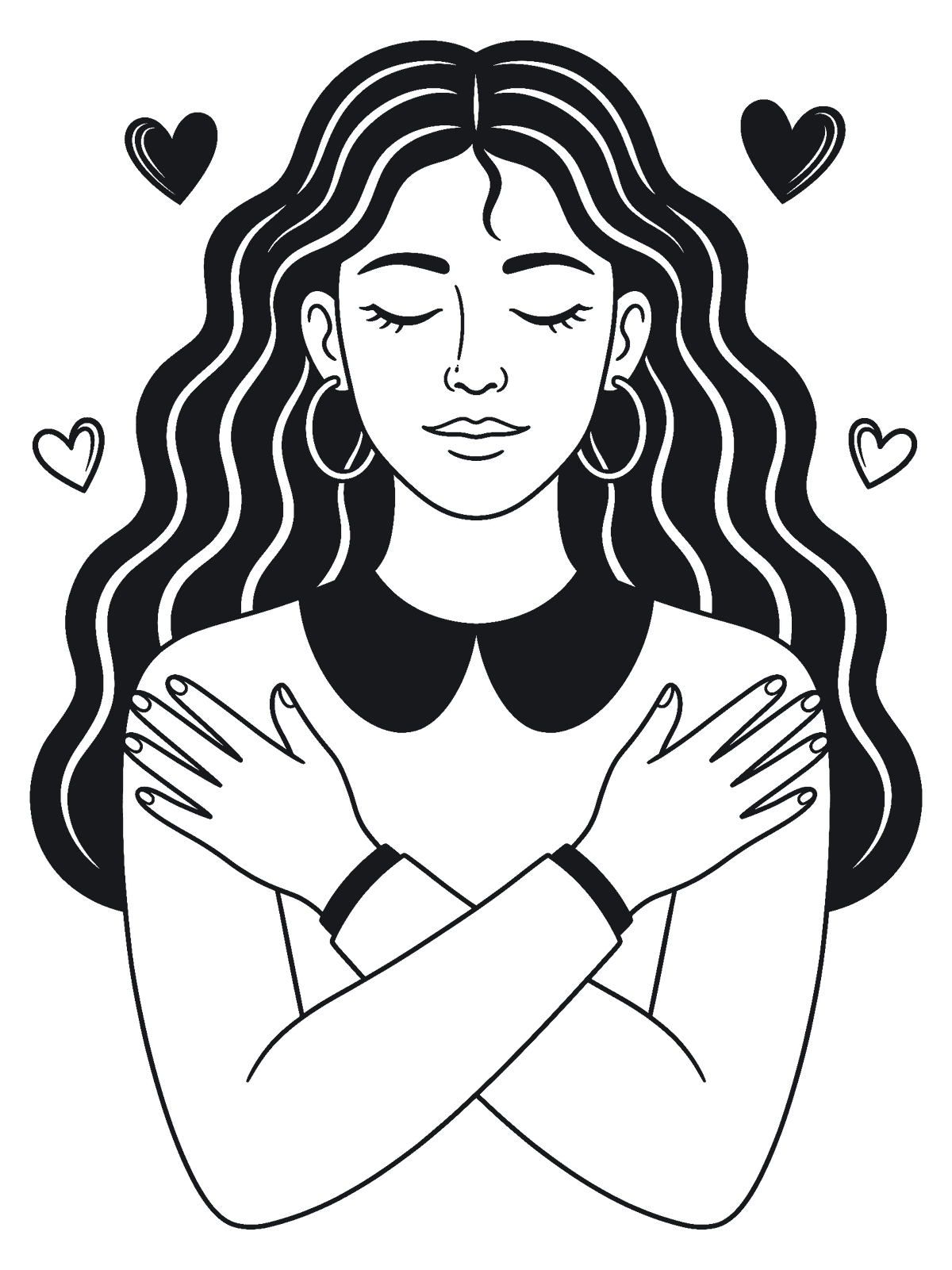 Illustration einer Frau, die sich selbst liebevoll umarmt