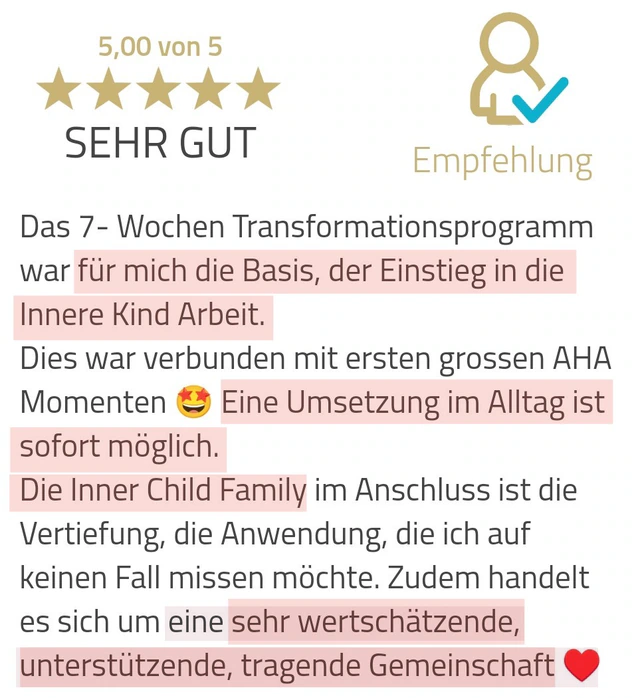 Originalrückmeldung: Eine Gemeinschaft, die mich trägt. Hervorgehoben: eine sehr wertschätzende, unterstützende, tragende Gemeinschaft