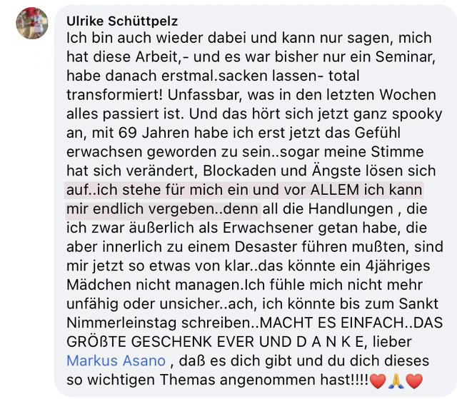 Originalrückmeldung: Für mich einstehen und mir endlich vergeben. Hervorgehoben: ich stehe für mich ein und vor ALLEM ich kann mir endlich vergeben