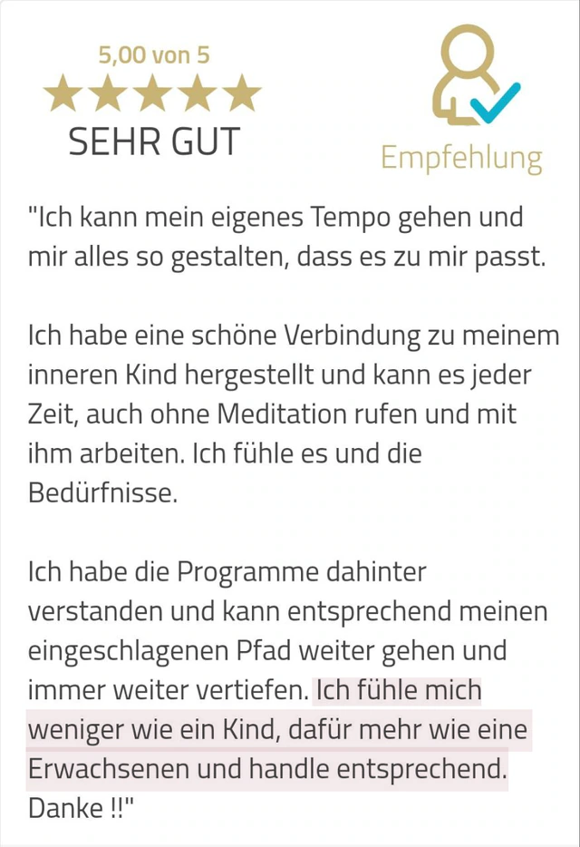 Originalrückmeldung: Mehr als Erwachsene fühlen und handeln. Hervorgehoben: Ich fühle mich weniger wie ein Kind, dafür mehr wie eine Erwachsenen und handle entsprechend.