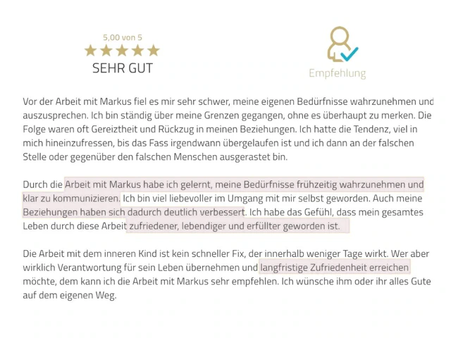 Originalrückmeldung: Meine Bedürfnisse klar aussprechen. Hervorgehoben: meine Bedürfnisse frühzeitig wahrzunehmen und klar zu kommunizieren