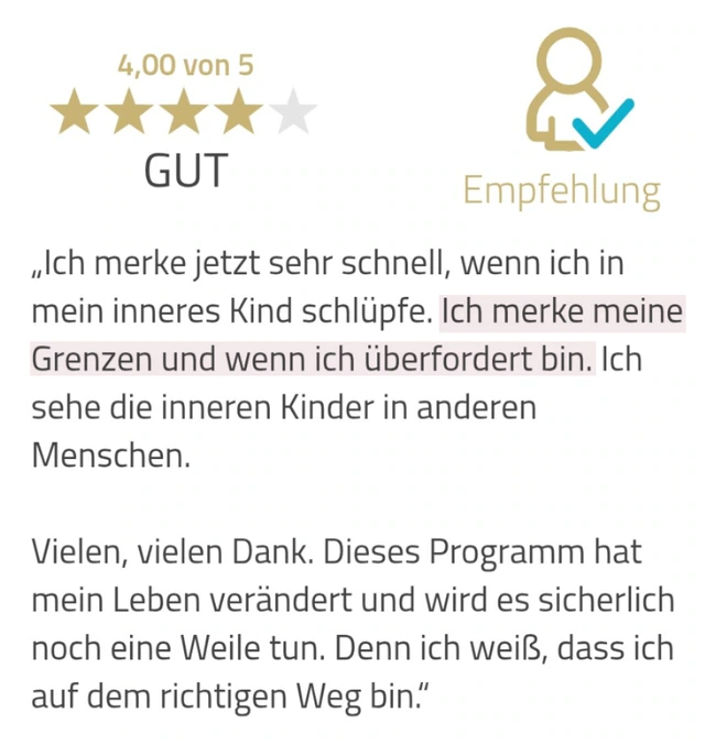 Originalrückmeldung: Meine Grenzen früher bemerken. Hervorgehoben: Ich merke meine Grenzen und wenn ich überfordert bin.