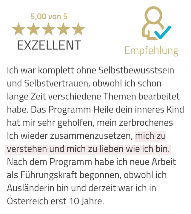 Originalrückmeldung: Mich verstehen und lieben, wie ich bin. Hervorgehoben: mich zu verstehen und mich zu lieben wie ich bin