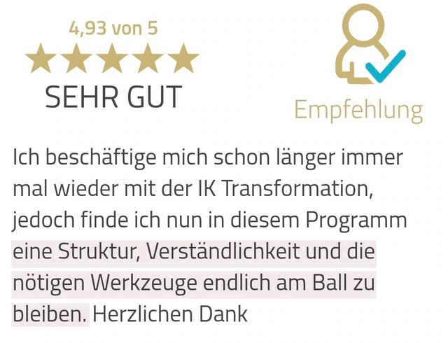 Originalrückmeldung: Mit Struktur endlich dranbleiben. Hervorgehoben: eine Struktur, Verständlichkeit und die nötigen Werkzeuge endlich am Ball zu bleiben