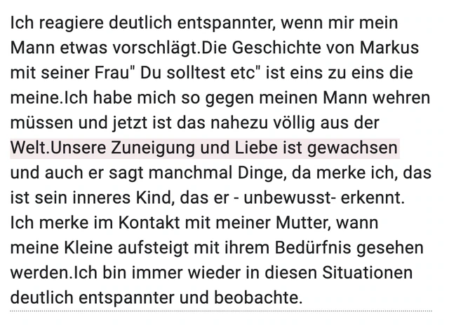 Originalrückmeldung: Unsere Zuneigung und Liebe ist gewachsen. Hervorgehoben: Unsere Zuneigung und Liebe ist gewachsen