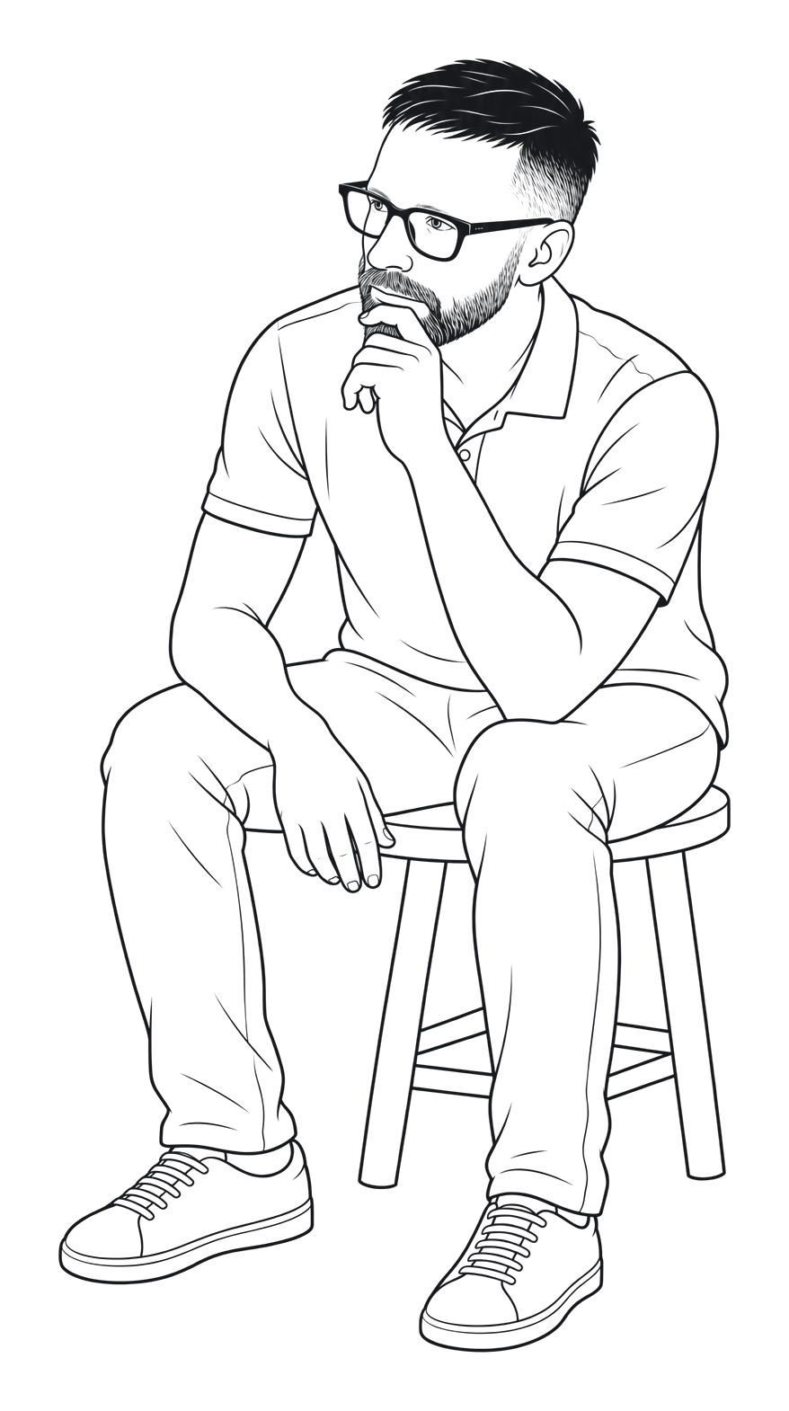 Illustration nach einem aktuellen Foto: Markus Asano hält inne und denkt nach.