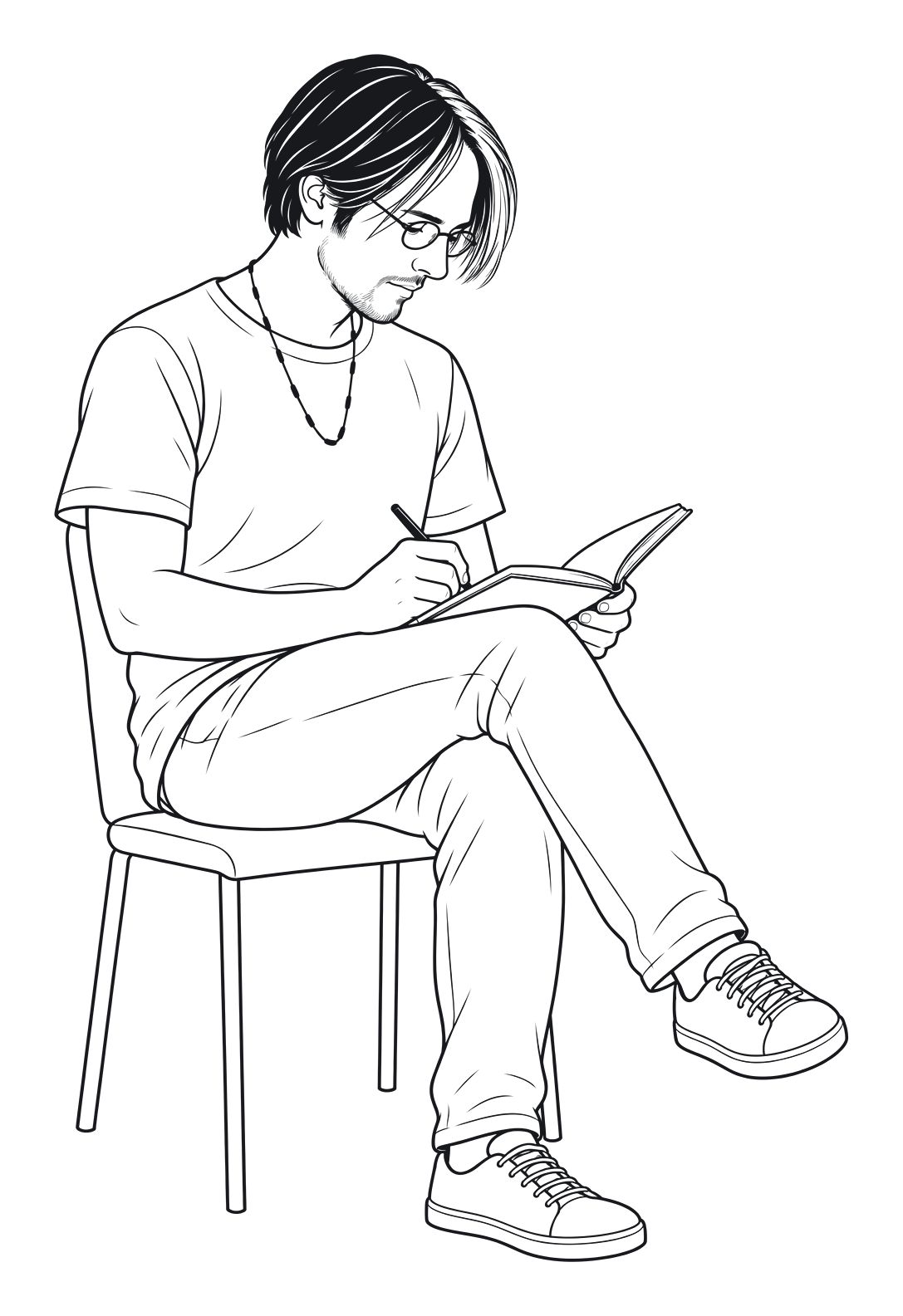 Illustration nach einem persönlichen Foto: Markus in jungen Jahren beim Lesen.